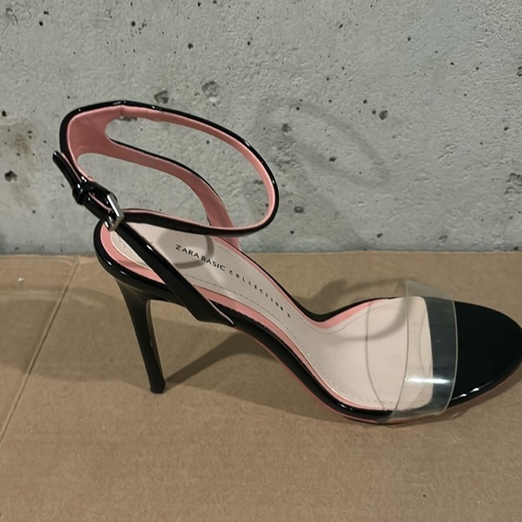 Zara Basic Collections Black Patent and Lucite Pencil Heel Stiletto Sandals - 39 - Picture 5 of 11